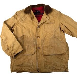 Drybak vintage hunting jacket Tan Canvas Field Plaid Lined Corduroy Collar shoot